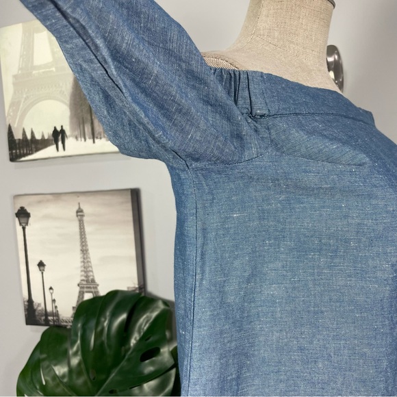 Free People linen/cotton Show Me Some Shoulder chambray blouse Sz XS - Picture 8 of 13